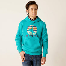 Load image into Gallery viewer, Ariat Youth Teal Serape Bronc Hoodie