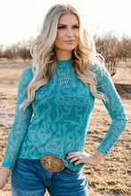 Load image into Gallery viewer, Turquoise Boot Stitch Sheer/Mesh Top