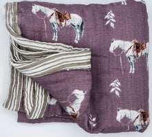 Load image into Gallery viewer, Mauve Ranch Horse Bamboo Muslin Blanket
