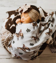 Load image into Gallery viewer, Cowgirls & Cactus Bamboo Muslin Swaddle