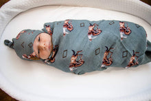 Load image into Gallery viewer, Teal Bronc Bamboo Muslin Swaddle