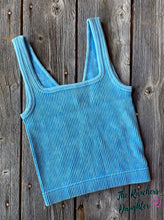 Load image into Gallery viewer, Sky Blue Ribbed Crop Tank with Reversible Neckline
