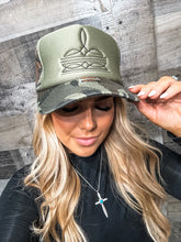 Load image into Gallery viewer, Camo Boot Sitch Trucker Cap
