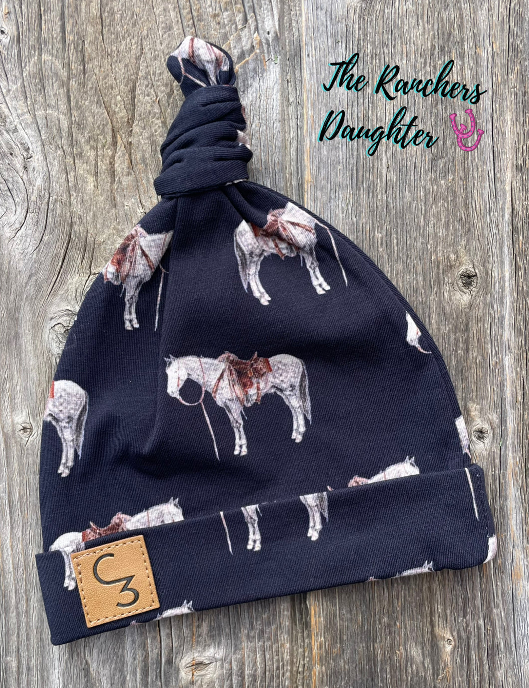 Navy Ranch Horse Newborn Baby Hat