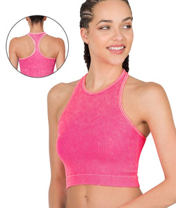 Coral Fushia Ribbed Racerback Crop Tank