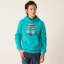 Load image into Gallery viewer, Ariat Youth Teal Serape Bronc Hoodie
