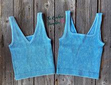 Load image into Gallery viewer, Sky Blue Ribbed Crop Tank with Reversible Neckline
