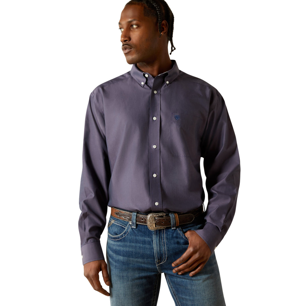 Ariat Men's Navy Wrinkle Free Solid Pinpoint Oxford Classic Fit Shirt