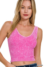 Load image into Gallery viewer, Hot Pink Ribbed Crop Tank with Reversible Neckline
