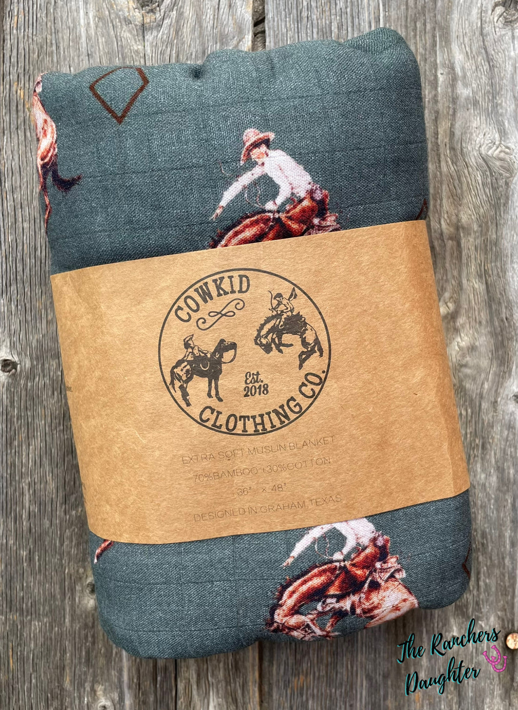 Teal Bronc Bamboo Muslin Blanket