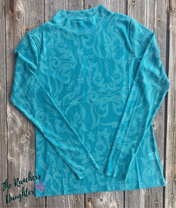 Turquoise Boot Stitch Sheer/Mesh Top