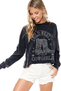 Wild West Cowgirl Mineral Crop Shirt - Black