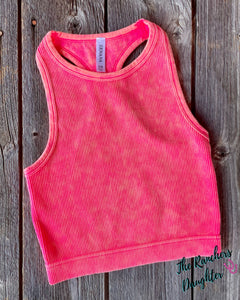 Coral Fushia Ribbed Racerback Crop Tank