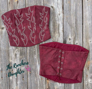 Burgundy Embroidered Western Corset Top