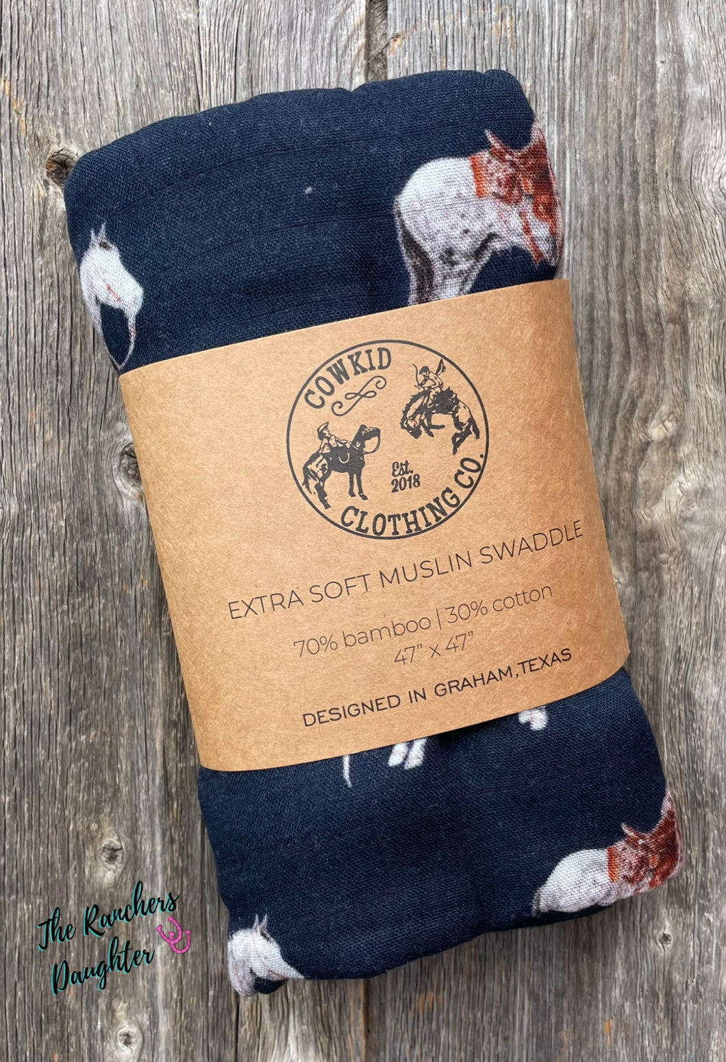Navy Ranch Horse Bamboo Muslin Swaddle