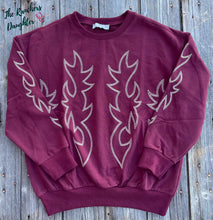 Load image into Gallery viewer, Western Boot Stitch Burgundy Sweatshirt
