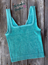 Load image into Gallery viewer, Teal Ribbed Crop Tank with Reversible Neckline
