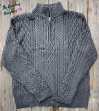 Load image into Gallery viewer, Charcoal Quarter Zip Cable Knit Sweater (Adult)

