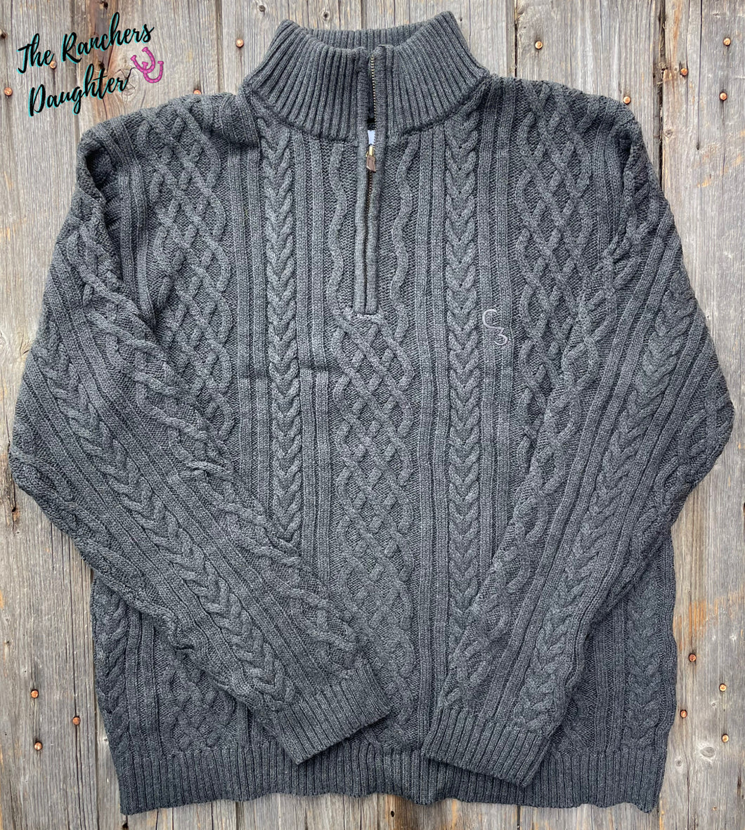 Charcoal Quarter Zip Cable Knit Sweater (Adult)