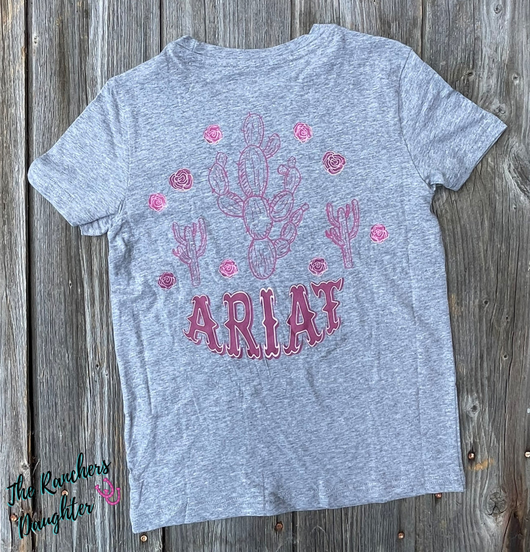 Ariat Girls Cactus Rose Tee - Heather Grey