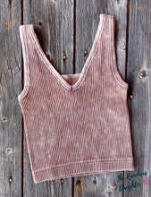 Load image into Gallery viewer, Brown Ribbed Crop Tank with Reversible Neckline
