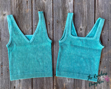 Load image into Gallery viewer, Teal Ribbed Crop Tank with Reversible Neckline
