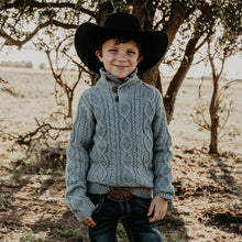 Load image into Gallery viewer, Gray Button Neck Cable Knit Sweater (Kids)
