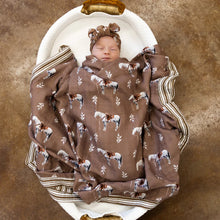 Load image into Gallery viewer, Almond Ranch Horse Bamboo Muslin Blanket
