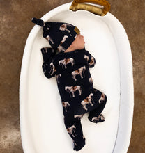 Load image into Gallery viewer, Navy Ranch Horse Folding Feet Jammies
