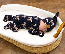 Load image into Gallery viewer, Navy Ranch Horse Folding Feet Jammies

