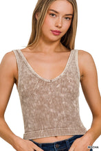 Load image into Gallery viewer, Mocha Ribbed Crop Tank with Reversible Neckline
