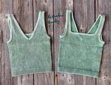 Load image into Gallery viewer, Dark Green Ribbed Crop Tank with Reversible Neckline
