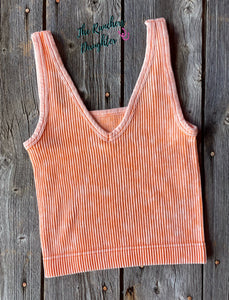 Orange Ribbed Crop Tank with Reversible Neckline