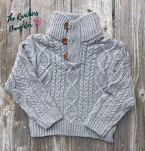 Load image into Gallery viewer, Gray Button Neck Cable Knit Sweater (Kids)
