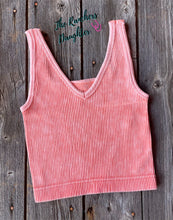 Load image into Gallery viewer, Coral Ribbed Crop Tank with Reversible Neckline
