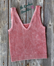 Load image into Gallery viewer, Rust Ribbed Crop Tank with Reversible Neckline
