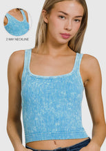 Load image into Gallery viewer, Sky Blue Ribbed Crop Tank with Reversible Neckline
