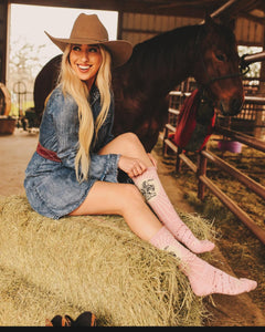 Lucky Chuck Fringe Bucking Dusty Pink Western Cowgirl Performance Socks