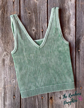 Load image into Gallery viewer, Dark Green Ribbed Crop Tank with Reversible Neckline
