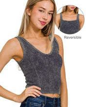 Load image into Gallery viewer, Ash Black Ribbed Crop Tank with Reversible Neckline
