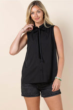Load image into Gallery viewer, Black Lainey Button Down Tie Top
