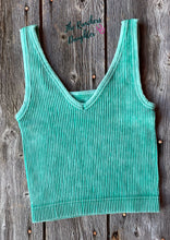 Load image into Gallery viewer, Turquoise Ribbed Crop Tank with Reversible Neckline
