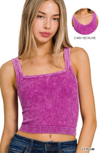 Load image into Gallery viewer, Magenta Ribbed Crop Tank with Reversible Neckline
