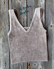 Load image into Gallery viewer, Mocha Ribbed Crop Tank with Reversible Neckline
