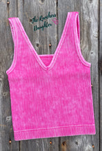 Load image into Gallery viewer, Hot Pink Ribbed Crop Tank with Reversible Neckline
