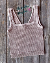 Load image into Gallery viewer, Mocha Ribbed Crop Tank with Reversible Neckline
