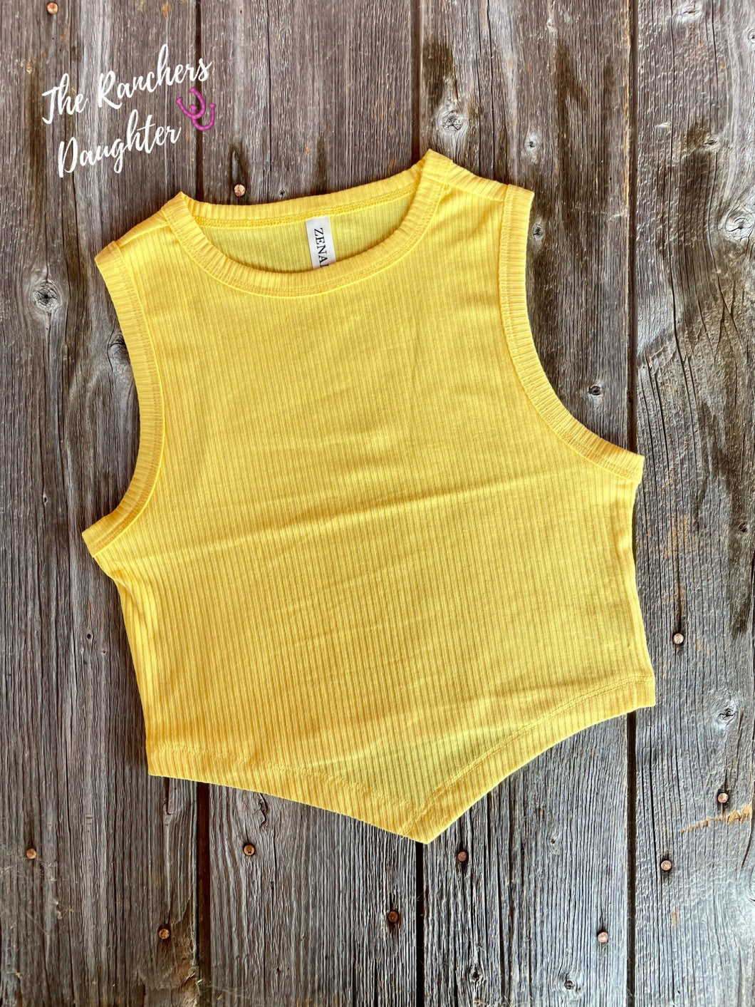 Ribbed V-Line Crop Tank Top - Yellow