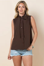 Load image into Gallery viewer, Brown Lainey Button Down Tie Top
