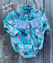 Load image into Gallery viewer, Shea Baby Turquoise Cowgirl Pearl Snap Onesie
