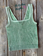 Load image into Gallery viewer, Dark Green Ribbed Crop Tank with Reversible Neckline
